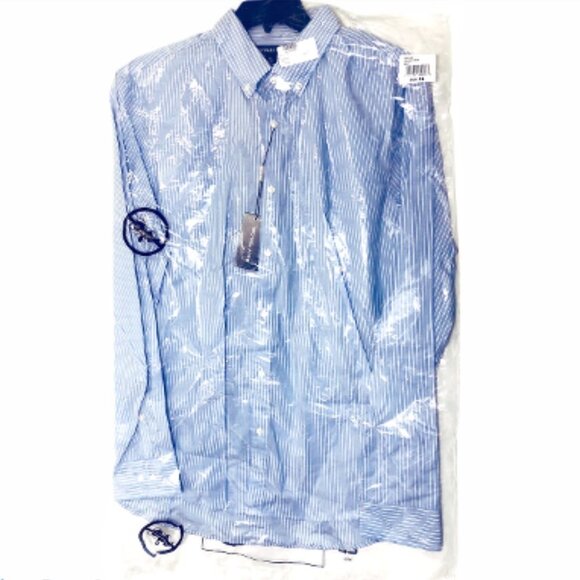 Michael Kors Mens Blue Striped Collared Button Down Dress Shirt Sz M New - Picture 3 of 9